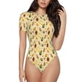thumbnail image 1 of KLL Women 's Crew Neck Bodysuit Jumpsuits Tropical Fruits Print Short onesies Stretch T Shirts, 1 of 5
