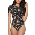 thumbnail image 1 of KLL Women 's Crew Neck Bodysuit Jumpsuits Various Crustaceans Print Short onesies Stretch T Shirts, 1 of 5