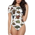 thumbnail image 1 of KLL Women 's Crew Neck Bodysuit Jumpsuits Various Turtle Print Short onesies Stretch T Shirts, 1 of 7