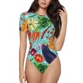 thumbnail image 1 of KLL Women 's Crew Neck Bodysuit Jumpsuits Vegetable Print Short onesies Stretch T Shirts, 1 of 7