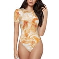 thumbnail image 1 of KLL Women 's Crew Neck Bodysuit Jumpsuits Watercolor Sea Shells Print Short onesies Stretch T Shirts, 1 of 5