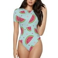 thumbnail image 1 of KLL Women 's Crew Neck Bodysuit Jumpsuits Watermelon Print Short onesies Stretch T Shirts, 1 of 7