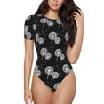 thumbnail image 1 of KLL Women 's Crew Neck Bodysuit Jumpsuits White Flower Dandelion Print Short onesies Stretch T Shirts, 1 of 5