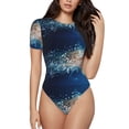 thumbnail image 1 of KLL Women 's Crew Neck Bodysuit Jumpsuits White Jellyfish Dansing in the Ocean Print Short onesies Stretch T Shirts, 1 of 7