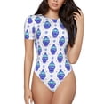 thumbnail image 1 of KLL Women 's Crew Neck Bodysuit Jumpsuits Winter Snowflake Skiing Skull Print Short onesies Stretch T Shirts, 1 of 5