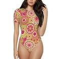 thumbnail image 1 of KLL Women 's Crew Neck Bodysuit Jumpsuits Yellow Flowers Print Short onesies Stretch T Shirts, 1 of 7