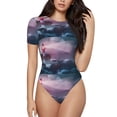 thumbnail image 1 of KLL Women 's Crew Neck Bodysuit Jumpsuits lighthouse Waves Torrential Rain Print Short onesies Stretch T Shirts, 1 of 7