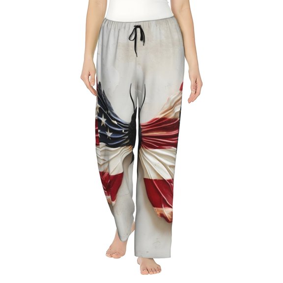 KLL Womens American Flag Butterfly Wall Print Pajama Pants Soft Pajama Bottoms for Women Cozy Lounge Pants-Medium