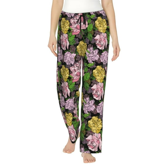 KLL Womens Colorful Roses Print Pajama Pants Soft Pajama Bottoms for Women Cozy Lounge Pants