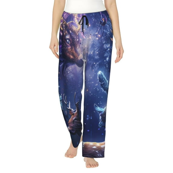 KLL Womens Enchanted Forest Stag Gathering Print Pajama Pants Soft Pajama Bottoms for Women Cozy Lounge Pants-X-Large