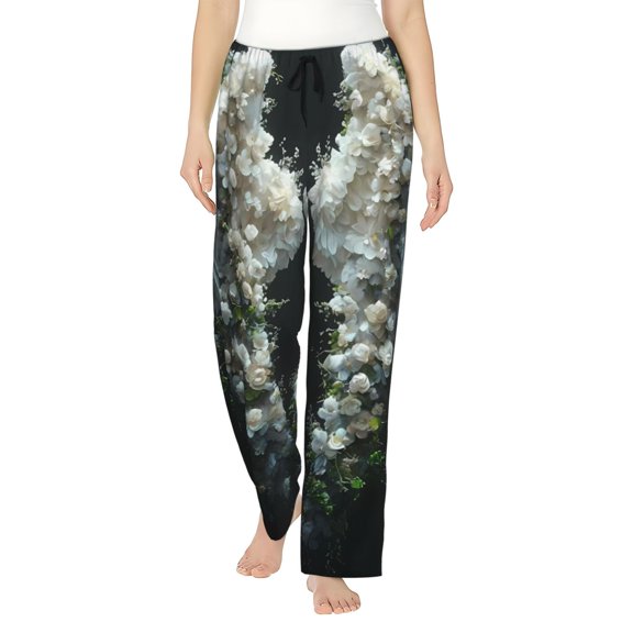 KLL Womens Floral Angelic White Wings Print Pajama Pants Soft Pajama Bottoms for Women Cozy Lounge Pants-Small