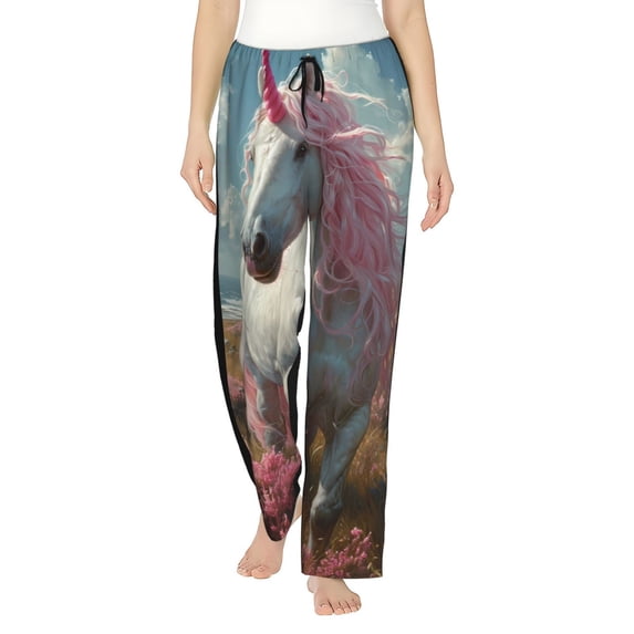 KLL Womens Flower White Horse (2) Print Pajama Pants Soft Pajama Bottoms for Women Cozy Lounge Pants