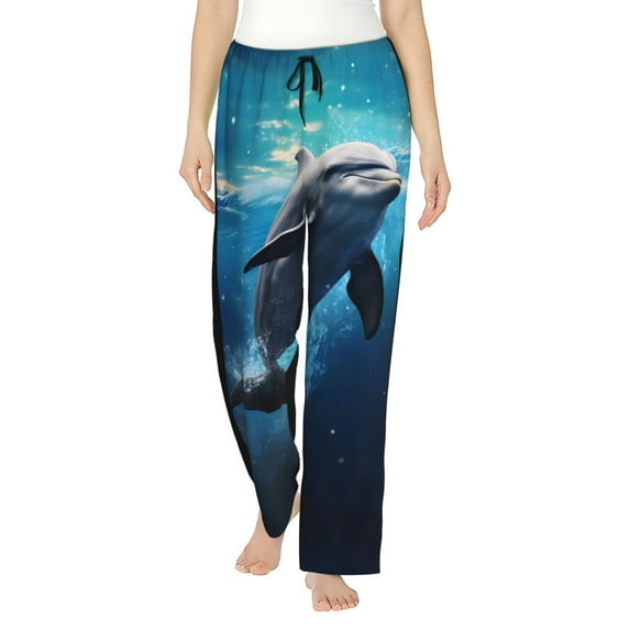 KLL Womens Ice Blue Ocean Cute Dolphin Print Pajama Pants Soft Pajama Bottoms for Women Cozy Lounge Pants