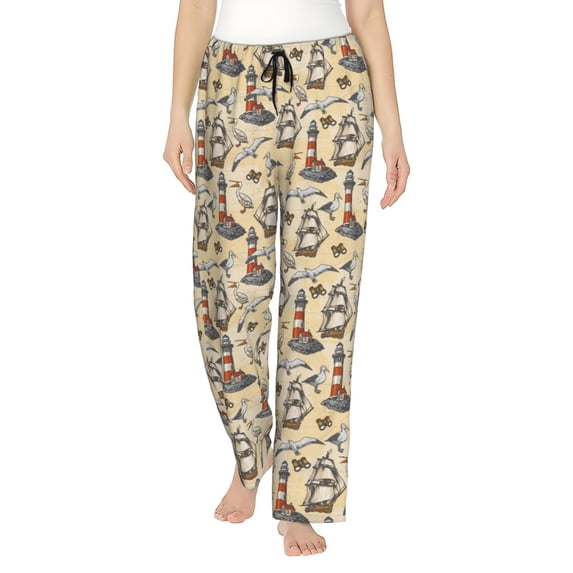 KLL Womens Marine Birds And Coastal Lighthouse Print Pajama Pants Soft Pajama Bottoms for Women Cozy Lounge Pants