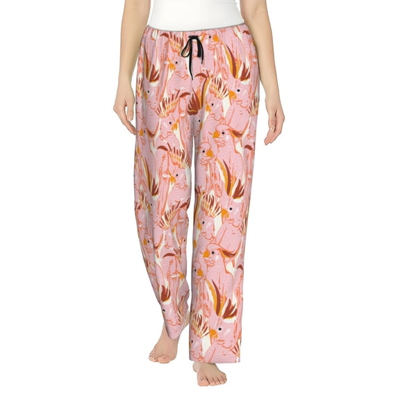 KLL Womens Pink Cockatoo Birds Print Pajama Pants Soft Pajama Bottoms for Women Cozy Lounge Pants-