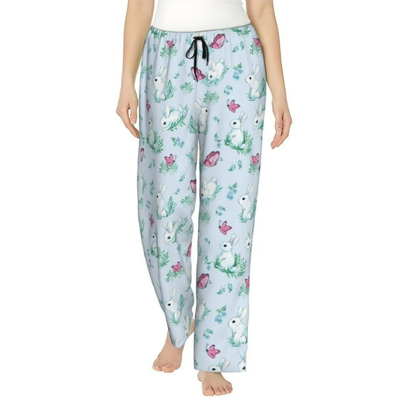 KLL Womens Rabbit And Butterfly Print Pajama Pants Soft Pajama Bottoms for Women Cozy Lounge Pants