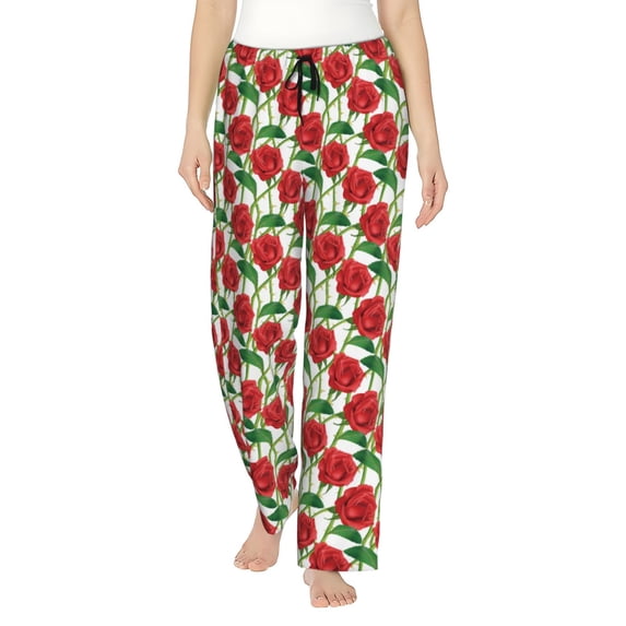 KLL Womens Rose Flowers Print Pajama Pants Soft Pajama Bottoms for Women Cozy Lounge Pants
