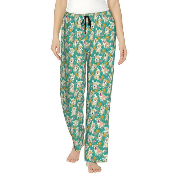 KLL Womens SHIBA WITH FLORAL Print Pajama Pants Soft Pajama Bottoms for Women Cozy Lounge Pants