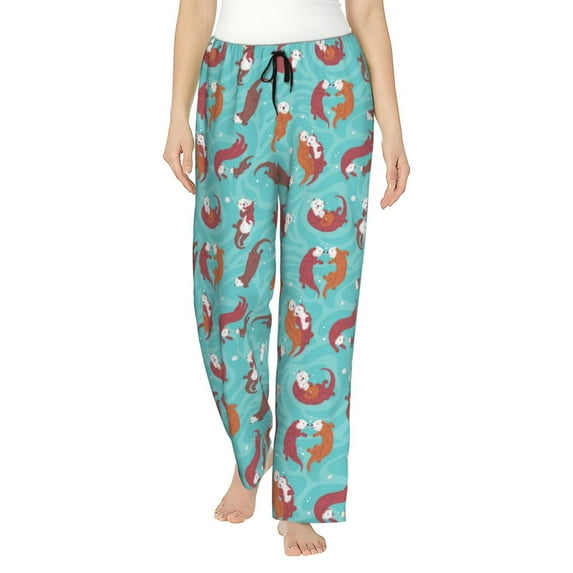 KLL Womens Sea Otters Family In Blue Water Print Pajama Pants Soft Pajama Bottoms for Women Cozy Lounge Pants