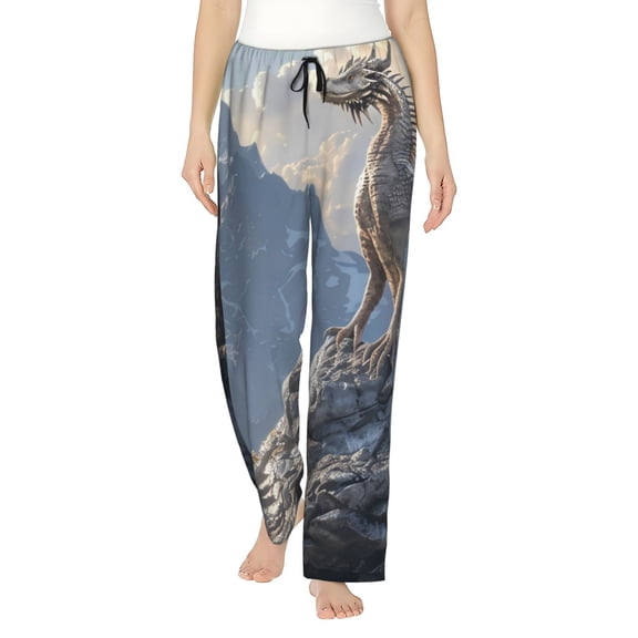 KLL Womens Silver Dragon Mountain Peaks Print Pajama Pants Soft Pajama Bottoms for Women Cozy Lounge Pants-XX-Large