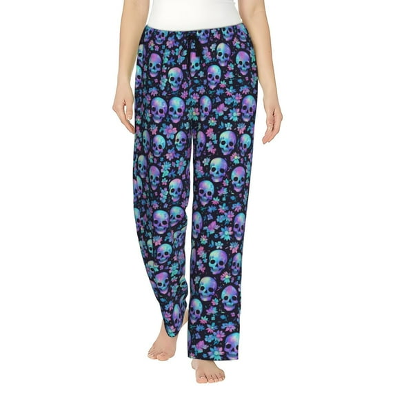 KLL Womens Skull purple flower Print Pajama Pants Soft Pajama Bottoms for Women Cozy Lounge Pants
