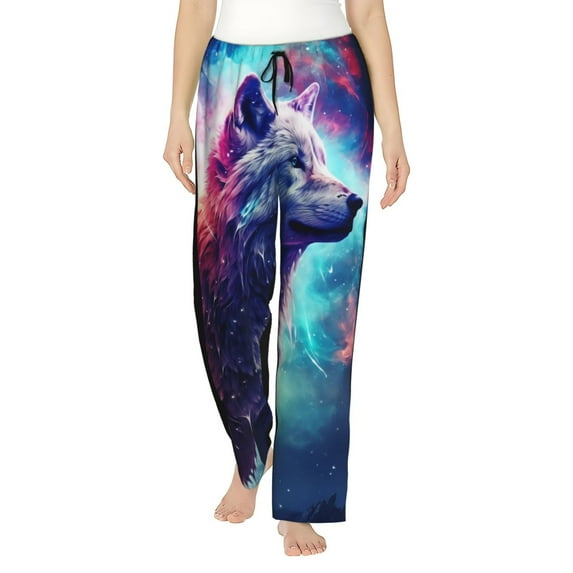 KLL Womens Starry Multicolored Wolf Print Pajama Pants Soft Pajama Bottoms for Women Cozy Lounge Pants