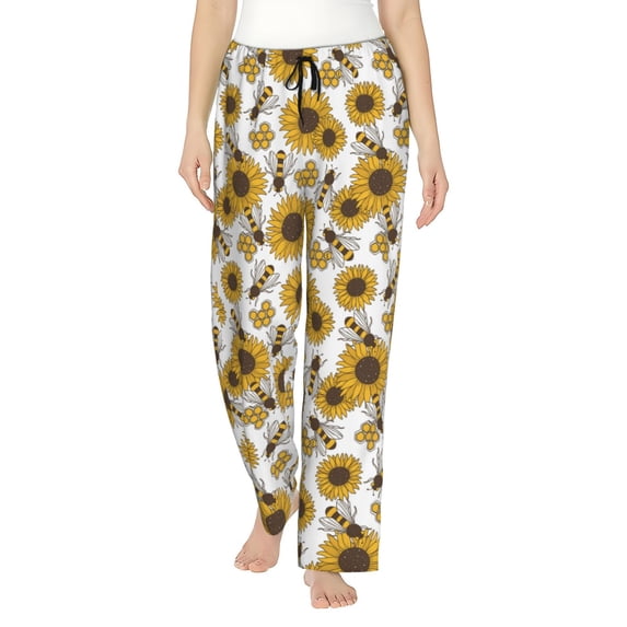 KLL Womens Sunflowers and Bees Print Pajama Pants Soft Pajama Bottoms for Women Cozy Lounge Pants