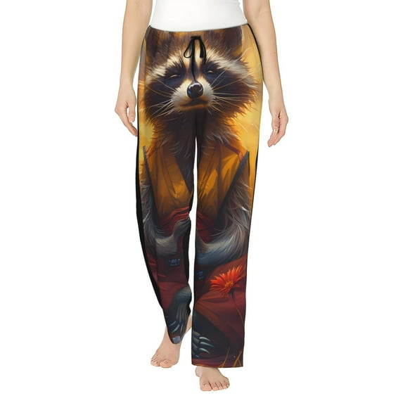 KLL Womens Sunset Flower Meditating Raccoon Print Pajama Pants Soft Pajama Bottoms for Women Cozy Lounge Pants