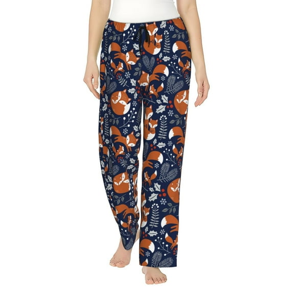 KLL Womens Vintage Blue Fox Family Print Pajama Pants Soft Pajama Bottoms for Women Cozy Lounge Pants-Medium
