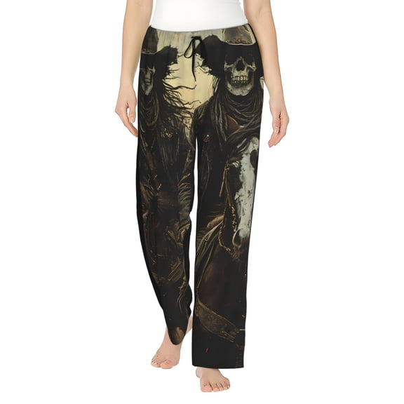 KLL Womens Western Desert Skull Cowboy Print Pajama Pants Soft Pajama Bottoms for Women Cozy Lounge Pants