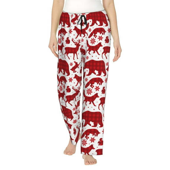 KLL Womens red plaid Moose Bunny bear Print Pajama Pants Soft Pajama Bottoms for Women Cozy Lounge Pants-XX-Large
