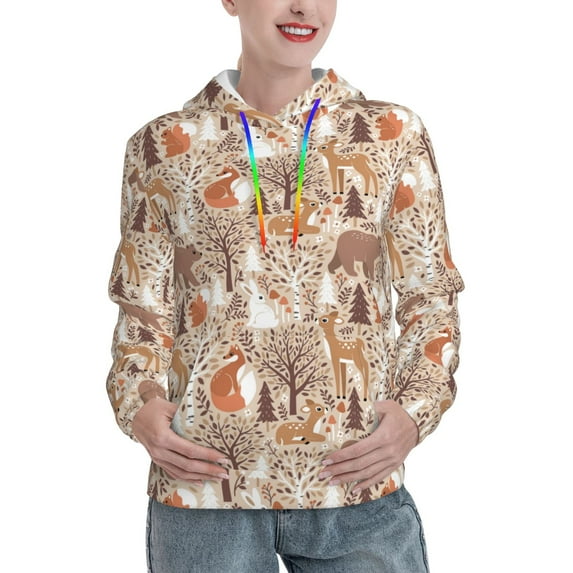 KLL Woodland Animals in Neutral Tones for Womens Pullover Hoodie with Pocket Hooded Long Sleeve Shirts Sweatshirt for Women-Small
