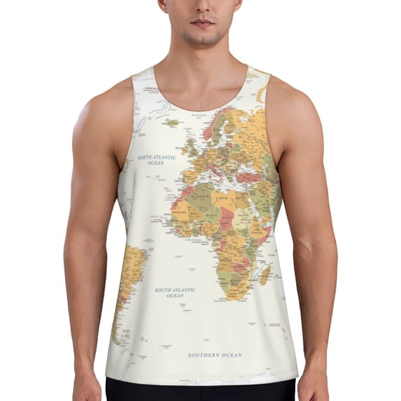 KLL World Map 1 Print Men's Muscle Gym Workout Stringer Tank Tops Bodybuilding Fitness T-Shirts Tank Tops Men-X-Large