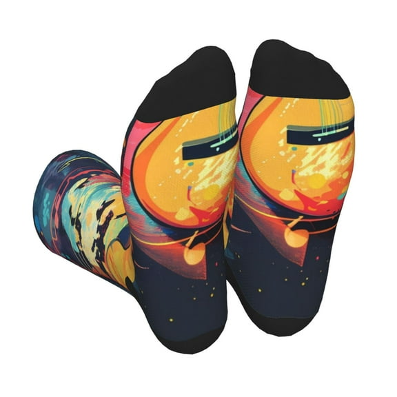 KLL World Map Guitar Illustration Print Cool Socks Men's Women's Crew Socks Funny Crazy Novelty Stockings