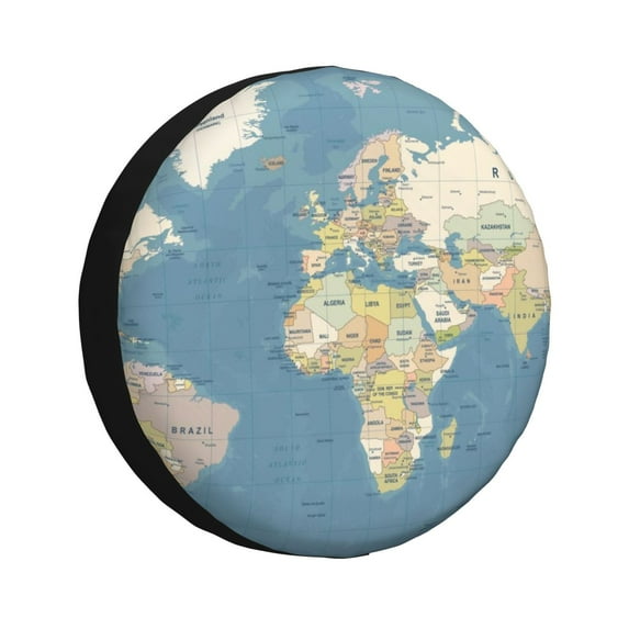 KLL World Map Pattern 14-17 inch Spare Tire Cover Universal Wheel Protector for Truck SUV Trailer Camping Rv Tire Covers-17 inch