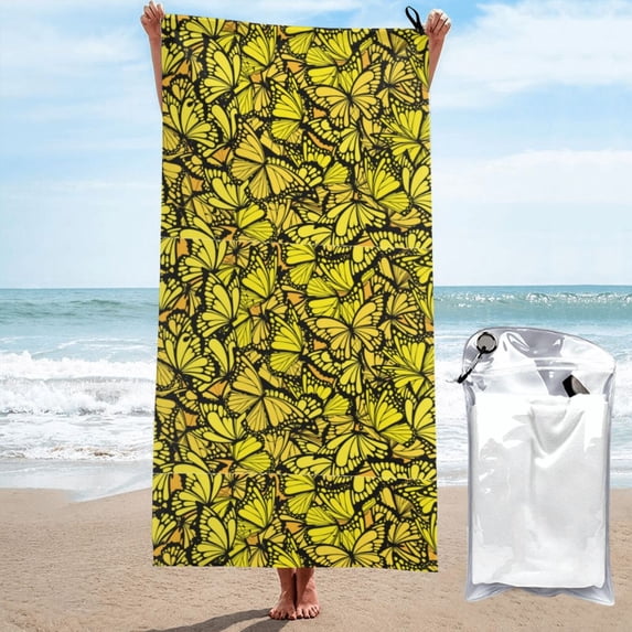 KLL Yellow Butterflies Microfiber Beach Towel Fast Drying,Extra Large 27.5"x55" Sand Free Beach Towel Super Lightweight Towels