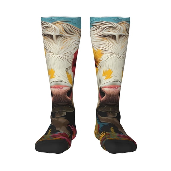 KLL Yellow Daisy Cow Print Cool Socks Men's Women's Crew Socks Funny Crazy Novelty Stockings