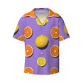 thumbnail image 1 of KLL Yellow Lemon And Orange Print Men's Shirt Short Sleeve Button Down Summer Cuba Beach Shirts- Large, 1 of 7