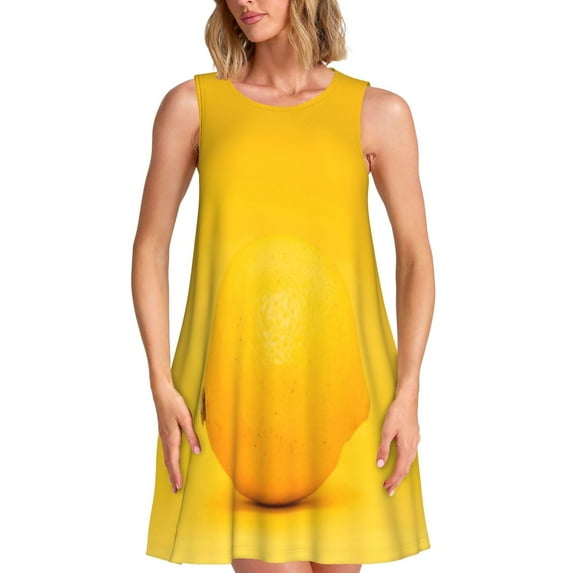 KLL Yellow Lemon Pattern Womens Summer Dresses 2025,Loose Round Neck Sleeveless Sundresses Tank Dresses with Pockets