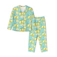 thumbnail image 1 of KLL Yellow Lemon Print Women's Long Sleeve Pajamas with Pants Sleepwear Loungewear 2 Set-Medium, 1 of 7