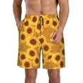 thumbnail image 1 of KLL Yellow Leopard Print Sunflower Men's Casual Summer Beach Shorts Hawaiian Shorts with Pockets-, 1 of 5