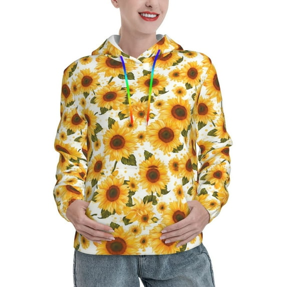 KLL Yellow Polka Dot Sunflower for Womens Pullover Hoodie with Pocket Hooded Long Sleeve Shirts Sweatshirt for Women-Small