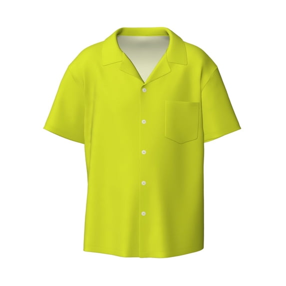KLL Yellow Print Men's Shirt Short Sleeve Button Down Summer Cuba Beach Shirts- X-Large