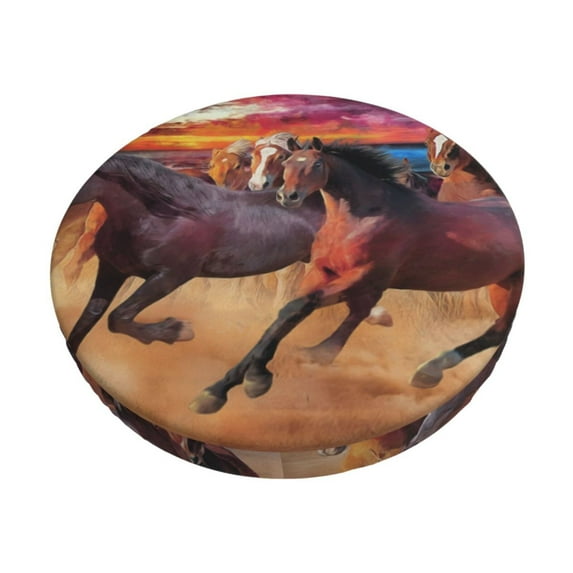 KLL a herd of horses Round Bar Chair Cushion Cover,Bar Stool Protector with Elastic, Soft Washable-14 inch