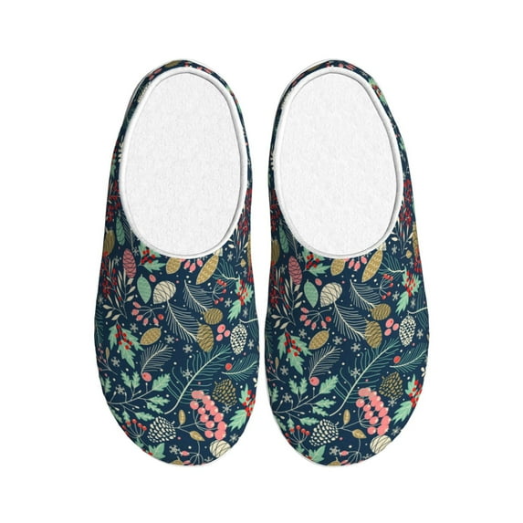 KLL berry Nuts Leaf Pattern Adult Unisex Cozy Slippers,Fuzzy Slip-on Slippers TPR Sole Slippers Comfort Plush Home Footwear for Indoor & Outdoor-39/40