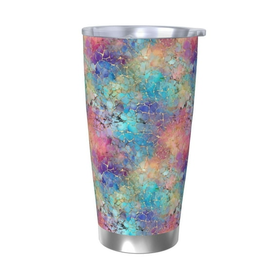 KLL blue pink colorful cracked texture Print 40oz Stainless Steel Insulated Car Cup with Spillproof Lid - Keep Your Drink Hot or Cold on the Go-Without Straw