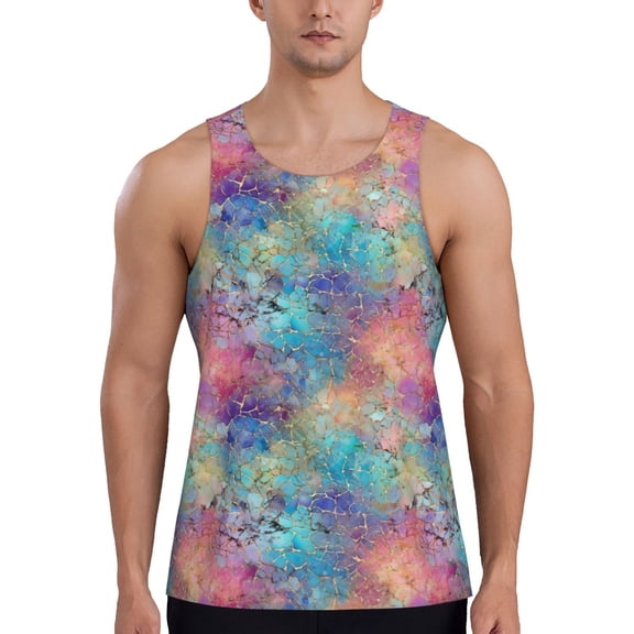 KLL blue pink colorful cracked texture Print Men's Muscle Gym Workout Stringer Tank Tops Bodybuilding Fitness T-Shirts Tank Tops Men-