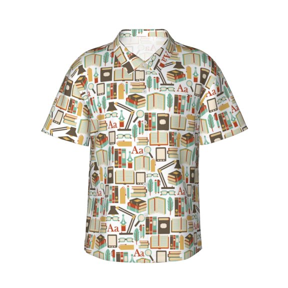 KLL books Print Men's Hawaiian Shirt Short Sleeve Button Down Beach Shirts,Small