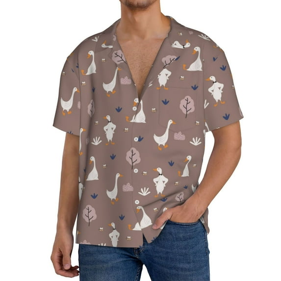 KLL cartoon geese Print Men's Shirt Short Sleeve Button Down Summer Cuba Beach Shirts-XX-Large