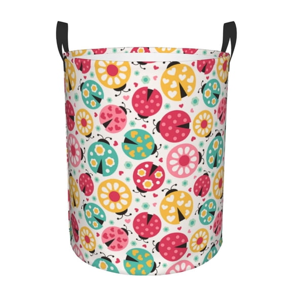 KLL cartoon ladybird Waterproof Foldable Laundry Hamper Bucket with Handles for Storage Bin,Kids Room,Home Organizer-Small